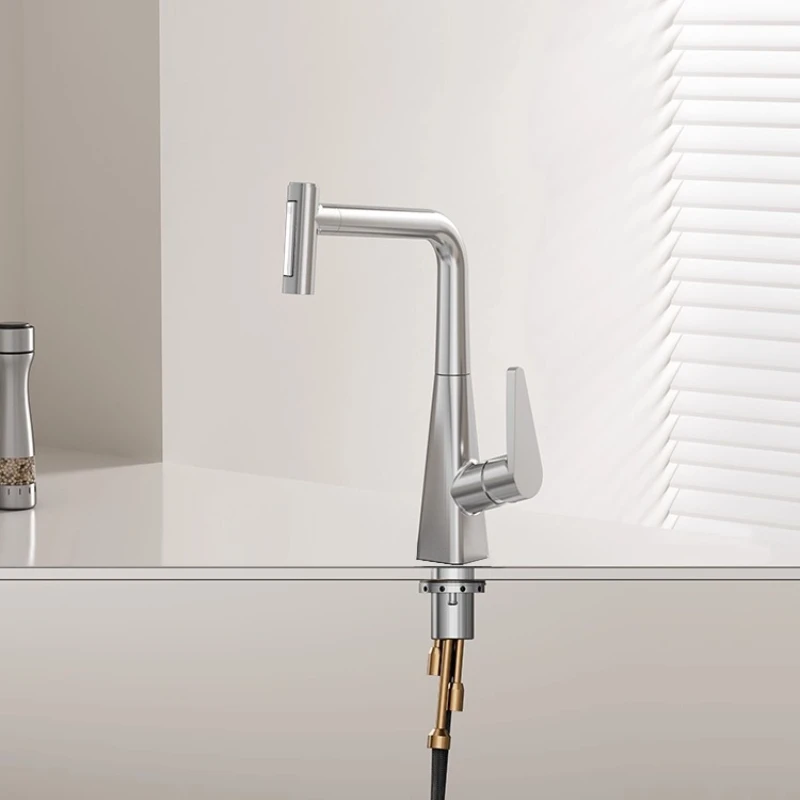 Kitchen Splash-Proof Wonder: Omni-Directional Rotating &Retractable Spout Hot & Cold Water Mixing Tap Anti-Splash Kitchen Faucet