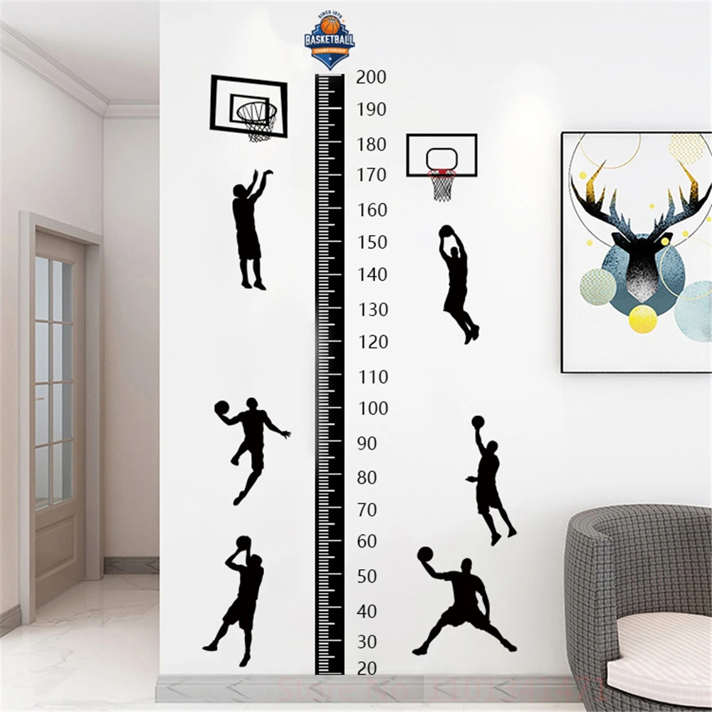 Basketball Height Stickers For Children's Room Boys Bedroom Decoration Sports Measuring Height Ruler Self-adhesive Wall Decal