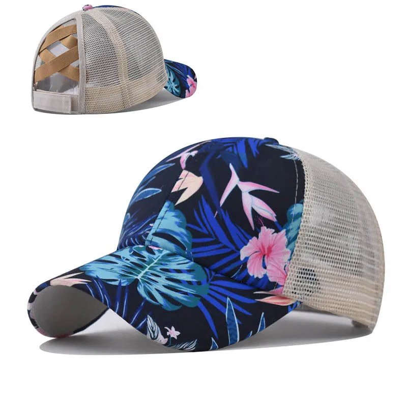 

Printed Narcissus Flower Back Opening Hat Women s Ponytail Baseball Cap