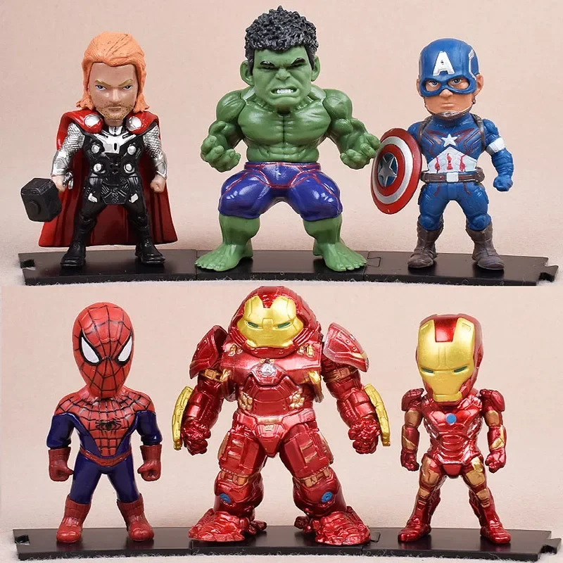 Marvel Steel Man Iron Captain America Hulk Q Edition Handmade Doll Model Batman Car Cake Decoration Boy's Birthday Gift