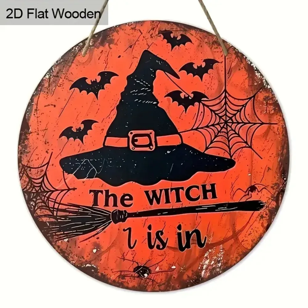 CIFBUY Retro Witch Hat Broom Bat Aluminum Wall Art Waterproof Decor for Home Bar Porch Garden Patio