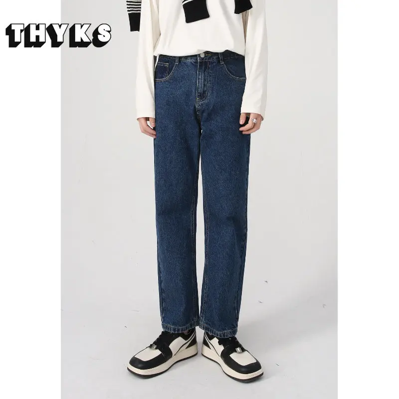 

85%cotton korean skinny jeans men slim straight simple women's y2k jeans Minimalist homme dsquaered2 pencil pants black blue