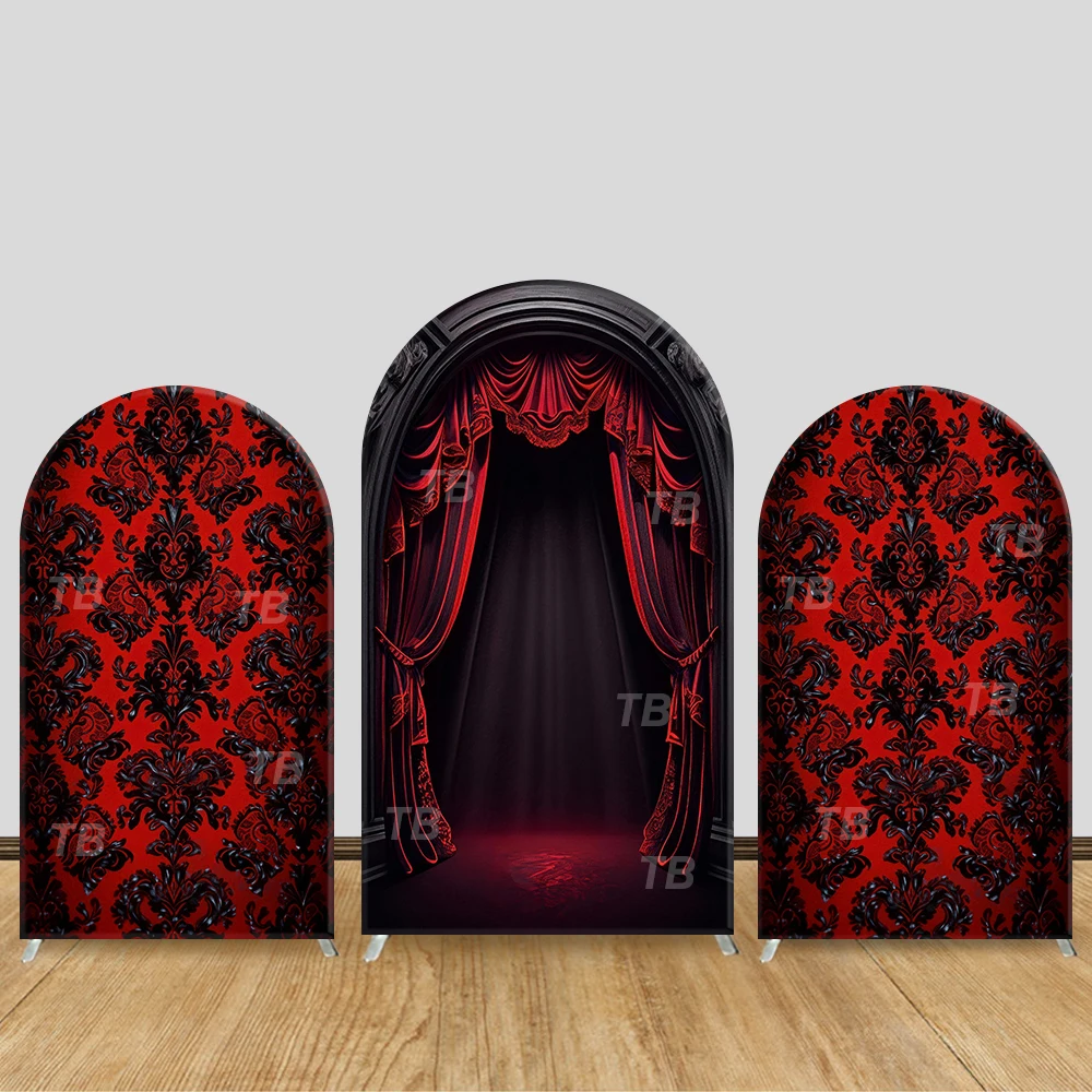 

Red Black Damask Curtain Arch Backdrop Cover Luxurious Mysterious Scene For Kids Birthday Baby Shower Photo Booth Background