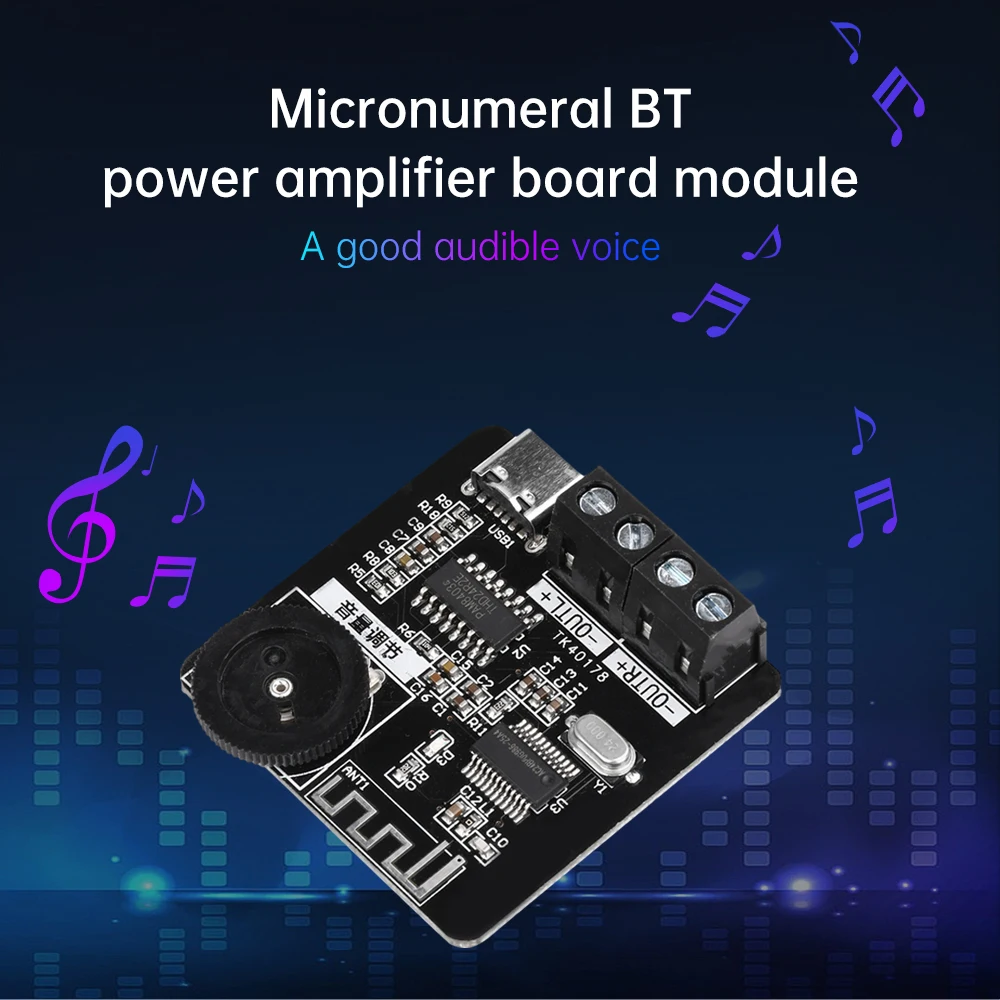 DC5V PAM8403 Bluetooth 5.0 Amplifier Board with Type-C Power - 5W+5W Dual Channel Stereo Mini Audio Module for DIY Speakers