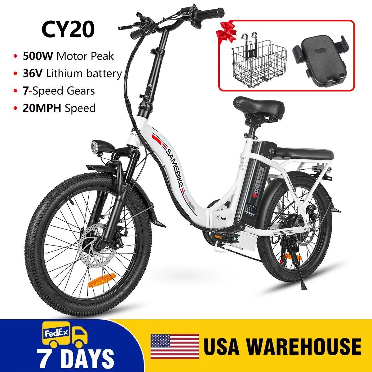 

500 Вт пиковый мотор Ebike 36V12AH съемный аккумулятор 20 миль в час складной 20-дюймовый электрический велосипед 7 скоростей максимальная нагрузка 330 фунтов электрический велосипед