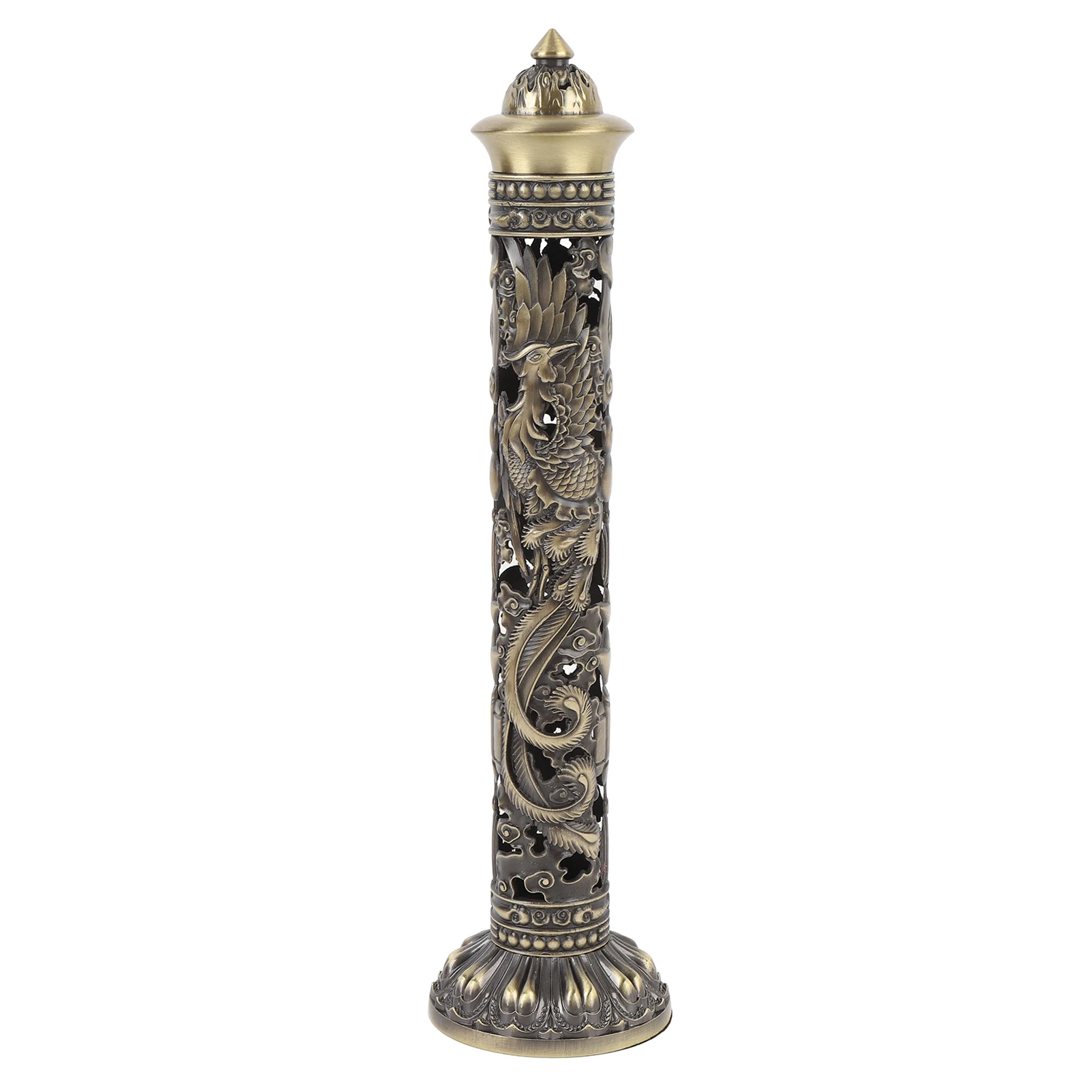 Verticale wierookhouder met draak en phoenix motief, retro wierooktoren voor meditatieruimte, theesalon, kantoordecoratie