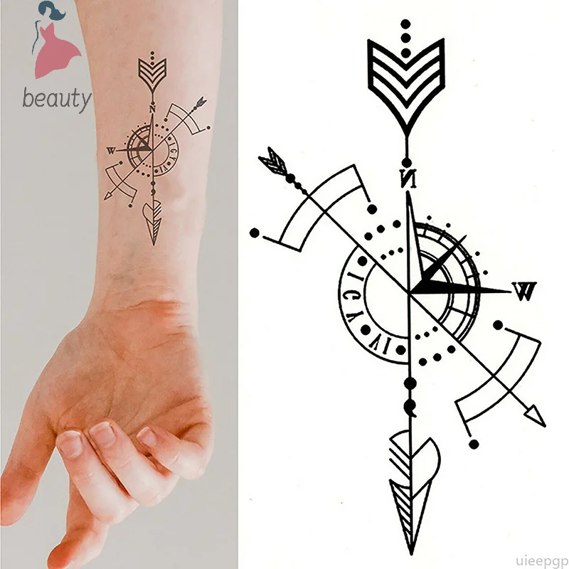 Waterproof Temporary Tattoo Sticker Compass Arrow Roman Clock Small Body Art Flash Tattoo Fake Tattoo for Women Men