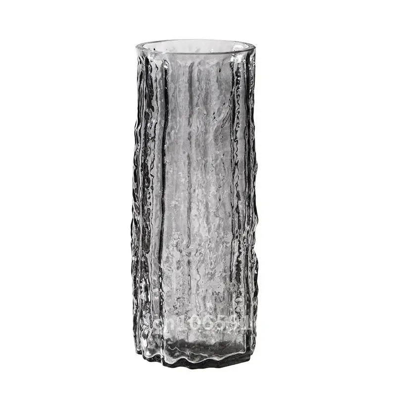 Glacier Pattern High-Grade Glass Vase Large Diameter Modern Minimalist Flower Arrangement Hydroponic Decorative Vase for Home