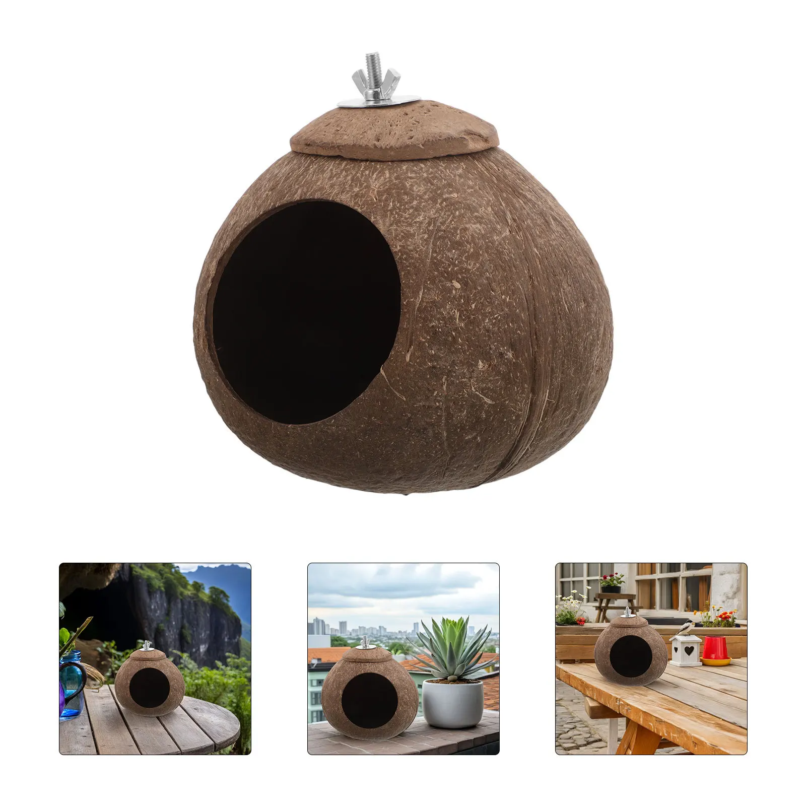 

Large Coconut Bird Nest Hut for Small Pet Birds - Natural Organic Parrot House for Cage Garden Balcony Use Comfortable Safe