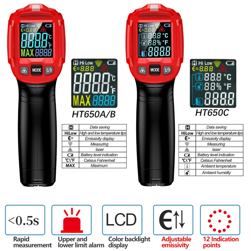 HT650 Termometro a infrarossi LCD Digital Weather Station igrometro pirometro senza contatto Imager igrometro IR Termometro Tester