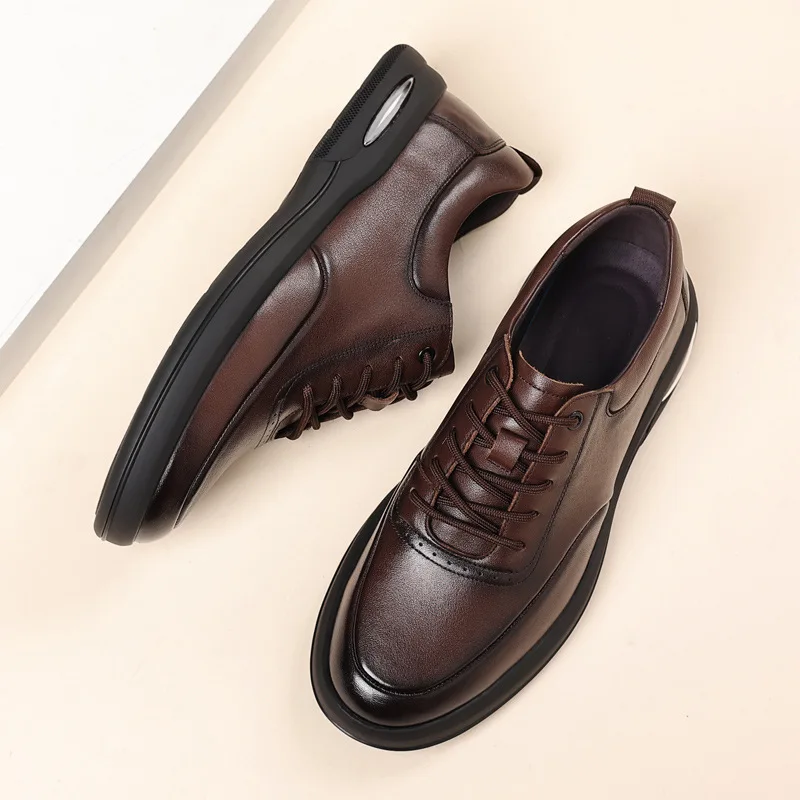 New Men's Business Leather Shoes Casual Formal Dress Oxfords British Style Wedding Flats Soft Breathable Walking Office Sneakers