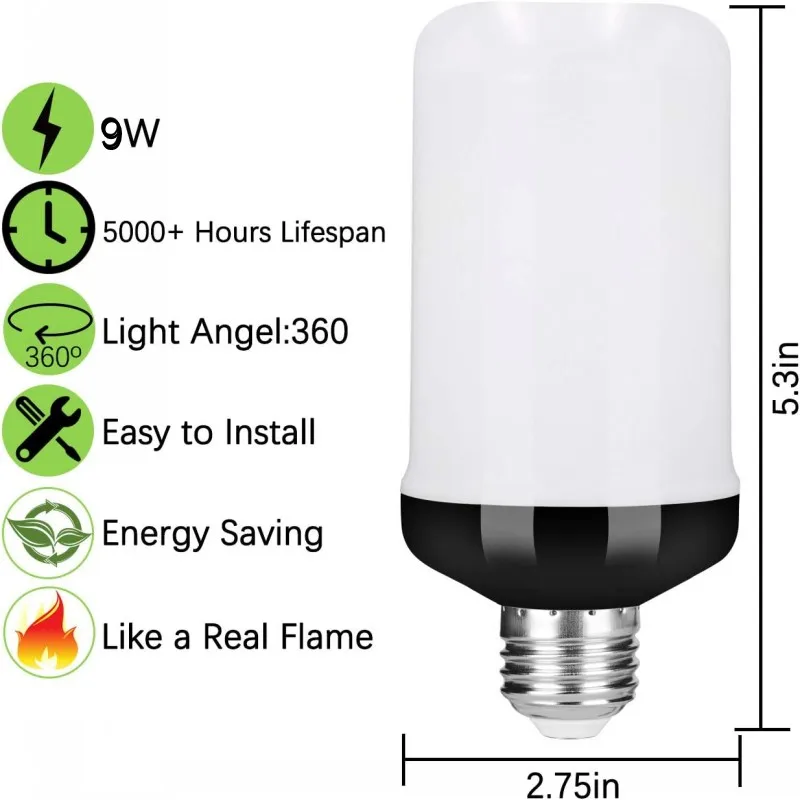 LED火電球,e27 e14火,4モード,ランプ,トウモロコシの穂軸電球,22 LEDライト,動的炎効果,AC85V-265V 9W,家庭用照明用