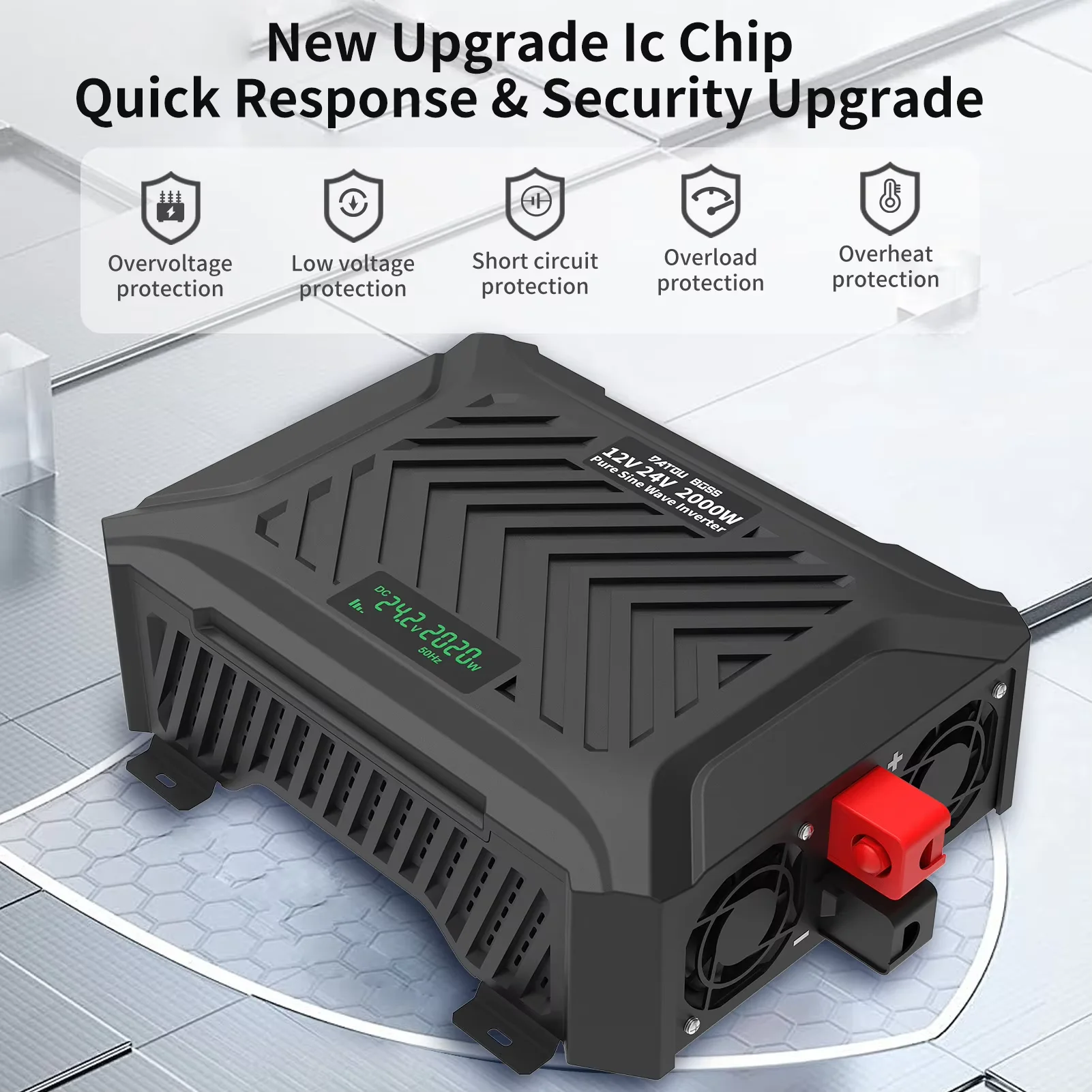 DATOUBOSS Portable Car Inverter 1200W 2000W 3000W Pure Sine Wave Dual Voltage Inverter 12V to 24V Auto Switching Solar Inverter