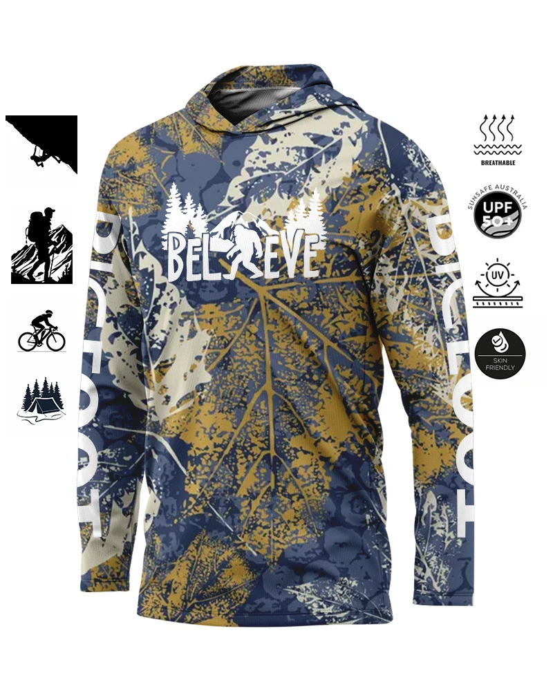 

BIGFOOT Men's Sunscreen Hooded Cycling T-shirt UPF 50 + Long-sleeved Quick-drying Breathable Mountaineering Fishing Clothing