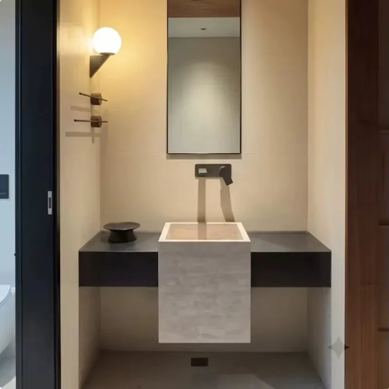 Light Luxury Wall Mounted Bathroom Sink Burned Stone Hanging Edge Seamless Splicing Basin Wash Cabinet Combination