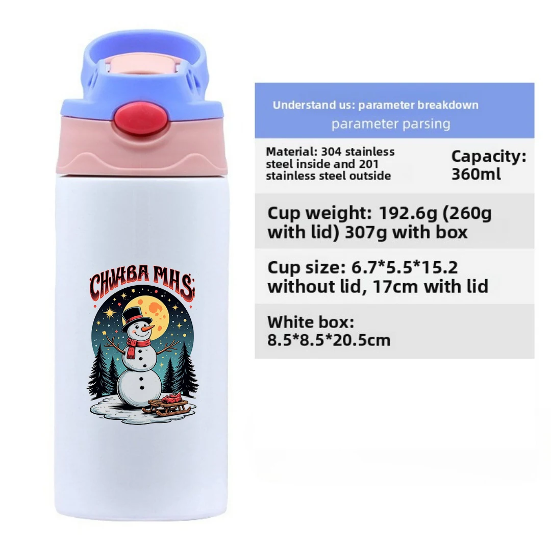 Tazza termica in acciaio inossidabile 304 + tazza di paglia con pupazzo di neve dei cartoni animati + bottiglia d'acqua portatile per bambini - musthave regalo di Natale accogliente e carino