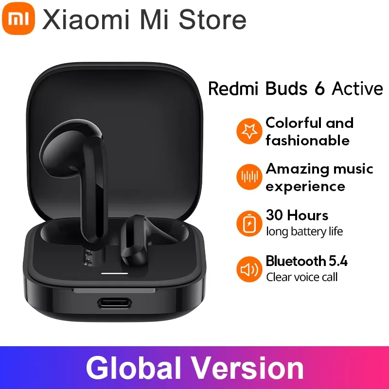 Global Version Xiaomi Redmi Buds 6 Active Large 14.2mm Dynamic Driver 30 Hours Long Battery Life  Dual-mic Noise Reduction