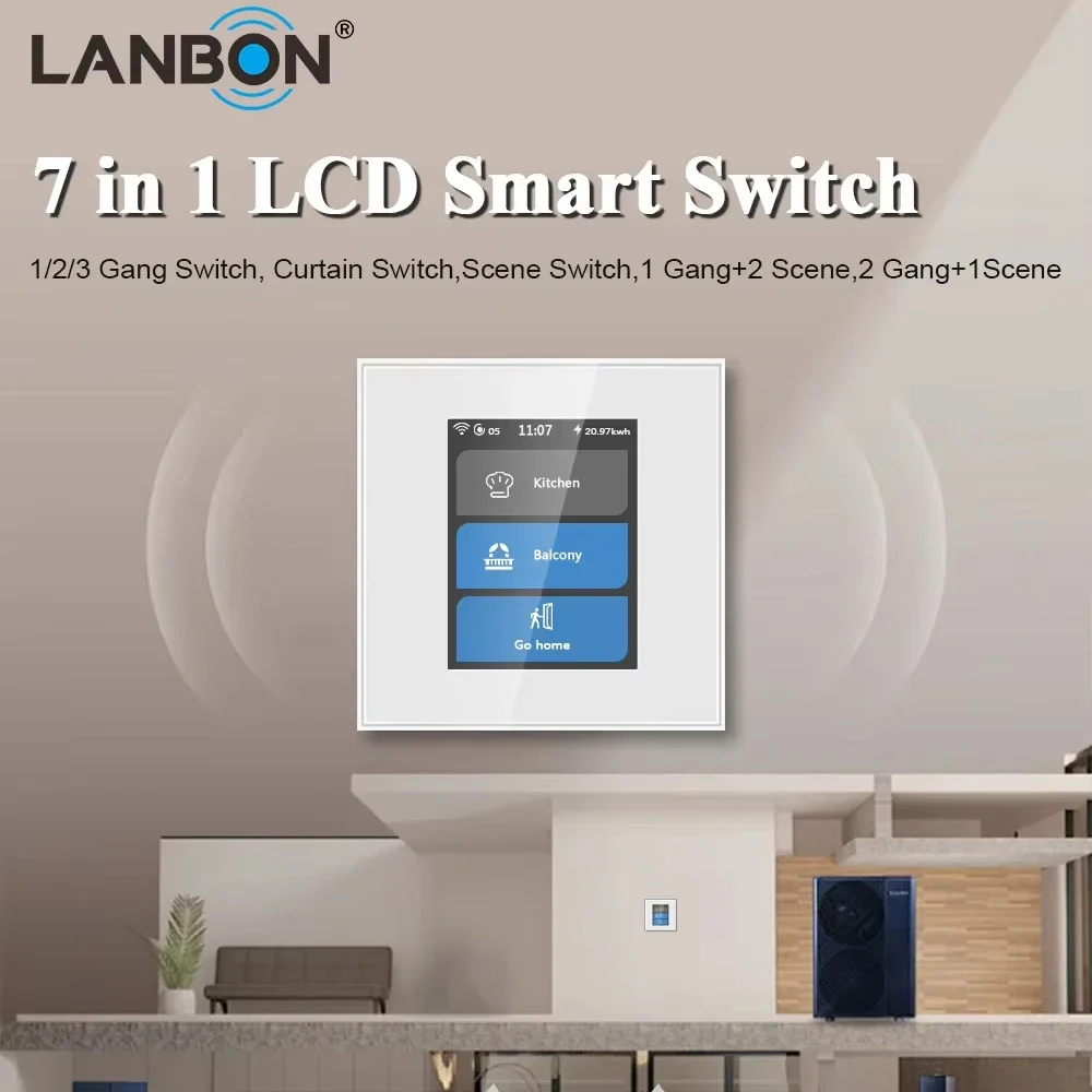 Lanbon L8 LCD Screen Smart Switch 7in1 Touch Panel Wifi Mesh Support Voice Control GOOGLE HOME Alexa Siri