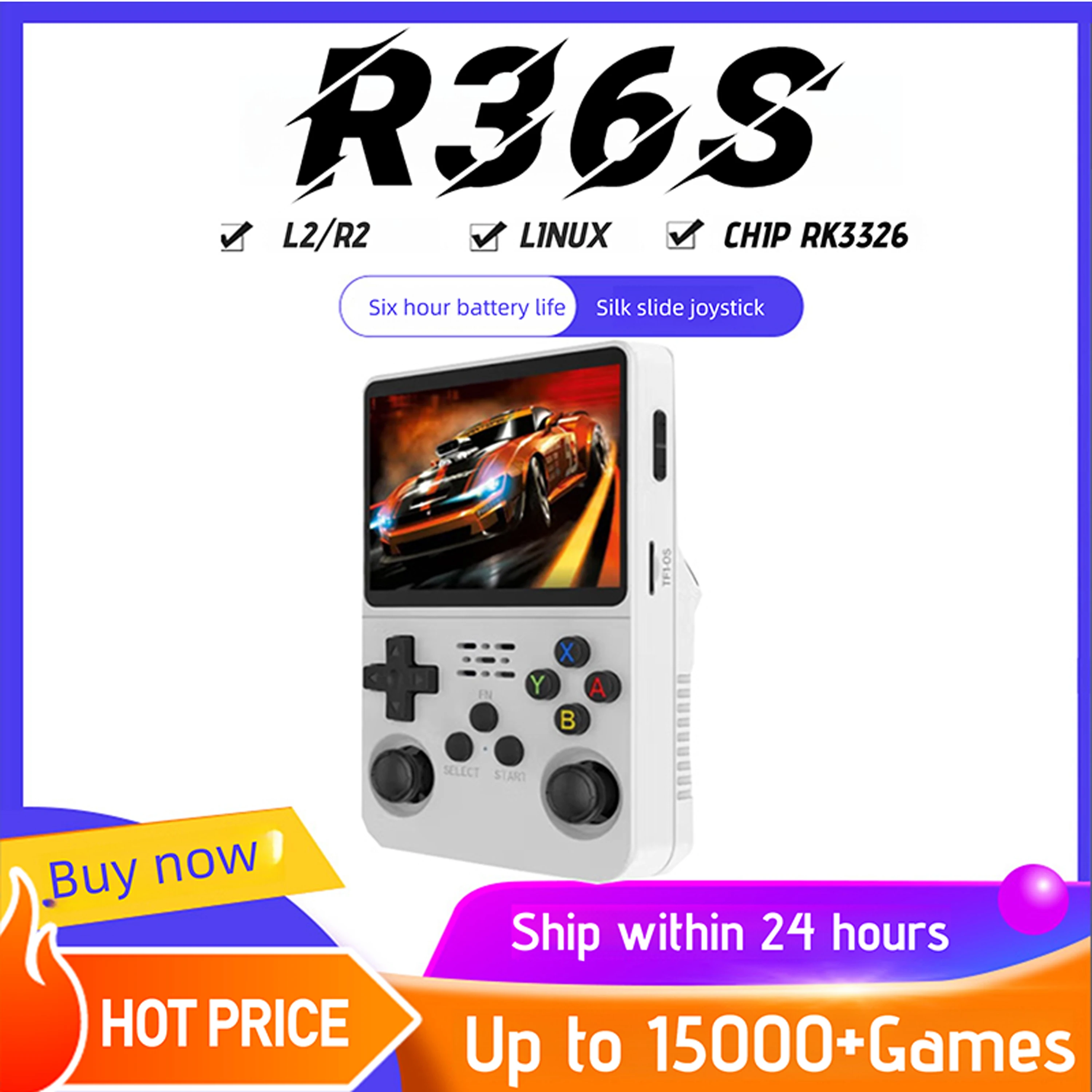 

128G/64G R36S ARKOS Retro Handheld Game Console 3.5'' IPS screen,Portable Pocket Game Player for children gift