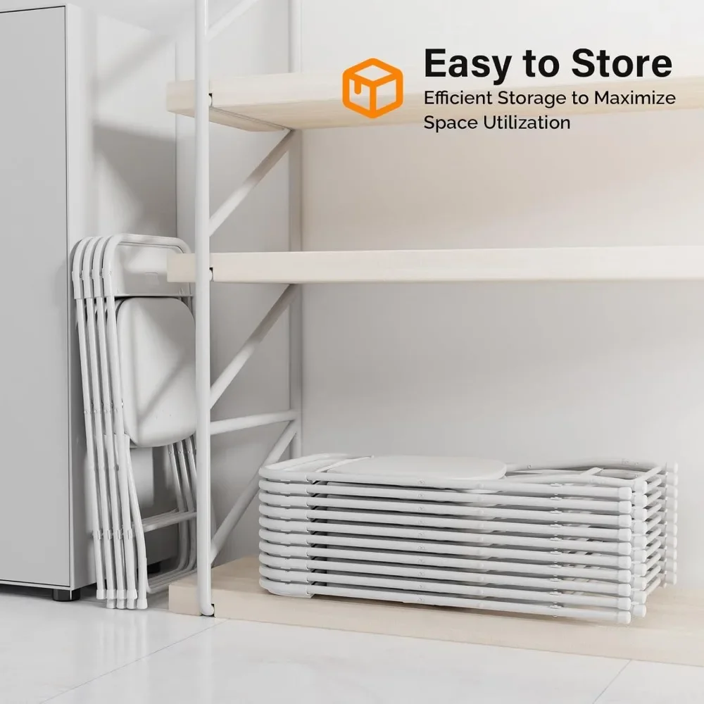 20 عبوة من الكراسي البلاستيكية البيضاء القابلة للطي، مقعد تجاري قابل للتكديس للاستخدام الداخلي والخارجي مع إطار فولاذي 350 رطل. القدرة #5