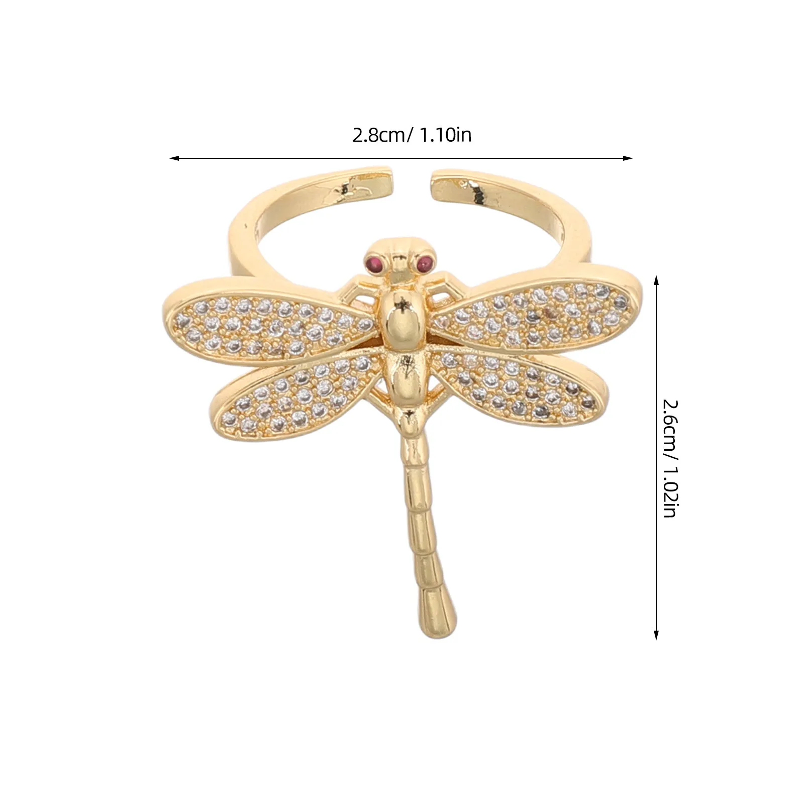 خاتم اليعسوب مطلي بالذهب خاتم مفتوح قابل للتعديل للنساء مكعب زركونيا مجوهرات الأزياء ملابس الزفاف اليومية #2