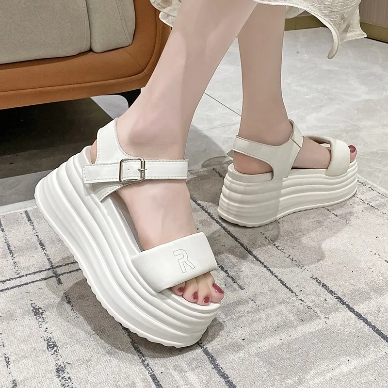 Sandalias romanas Retro para mujer, zapatos de plataforma alta, informales, transpirables, con cuña, 9CM