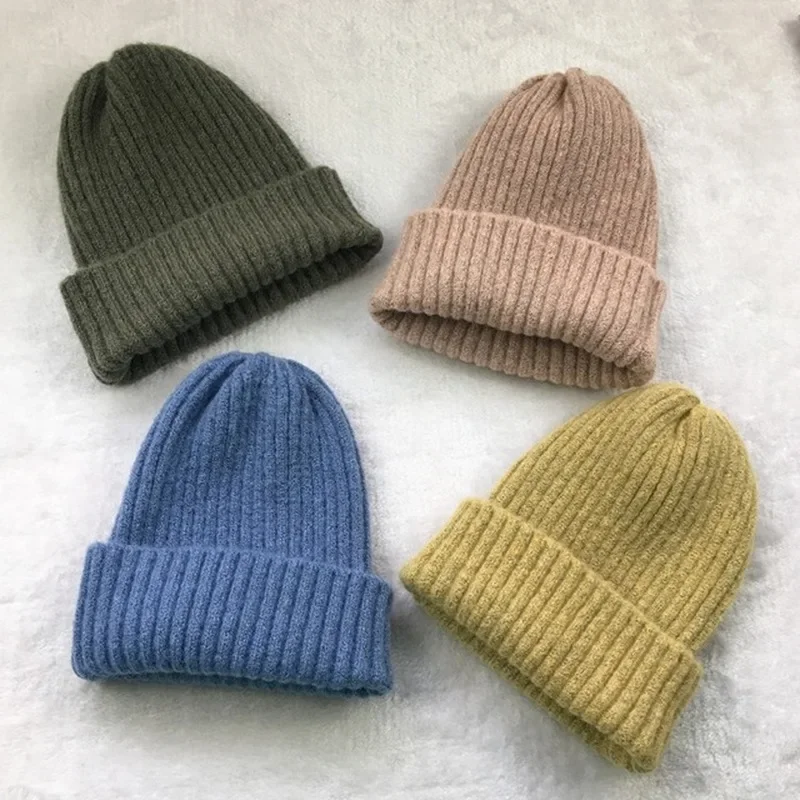 Solid  Colors Versatile Winter Mohair Hat Women Knitted Hat Warm Soft Trendy Beanies Wool Beanie Elegant All-match Hat