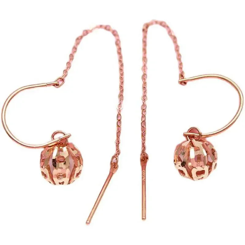 585 purple gold plated 14K rose gold hollow round bead U-shaped Ear line new classic product earrings for women high jewelry 6