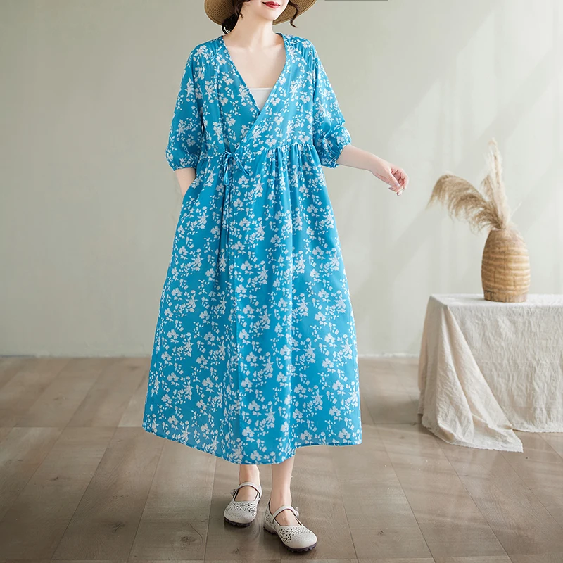 Niebieska spódnica midi z nadrukiem białych lodowych kwiatów, damska, letnia, nowa, z paskiem, długa spódnica plus size, kwiecista, cienka, z włókna poliestrowego.