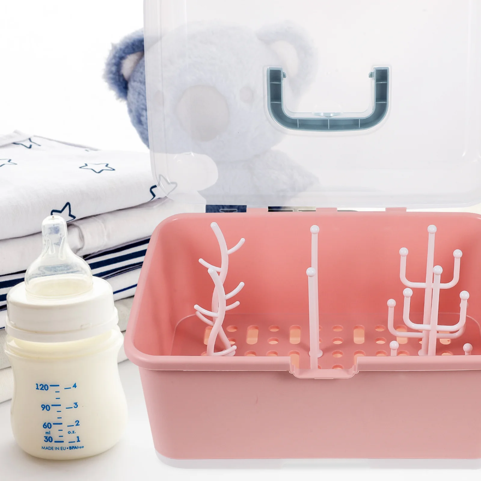 

Baby Bottle Storage Box Large Capacity Food-Grade Material Air-Dry Organizer Baby Bottle Drying Box Pacifier Storage Rack Case