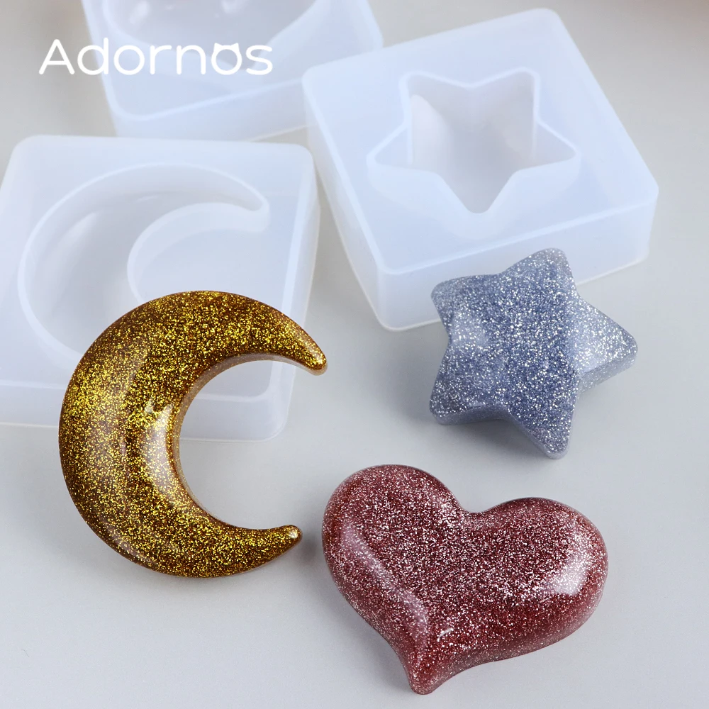 1Pc Star-Shaped Silicone Epoxy Resin Mold Moon Love Heart Design Resin Molds For Keychains Making DIY Jewelry Casting Supplies