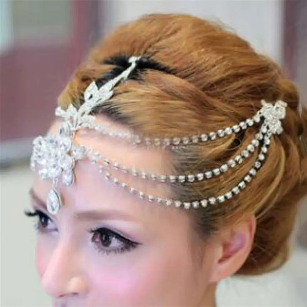 

Rhinestone Forehead Alloy Women Tassel White Wedding Head Chain Bride Hair Accessory Head Chain Party Prom Wedding