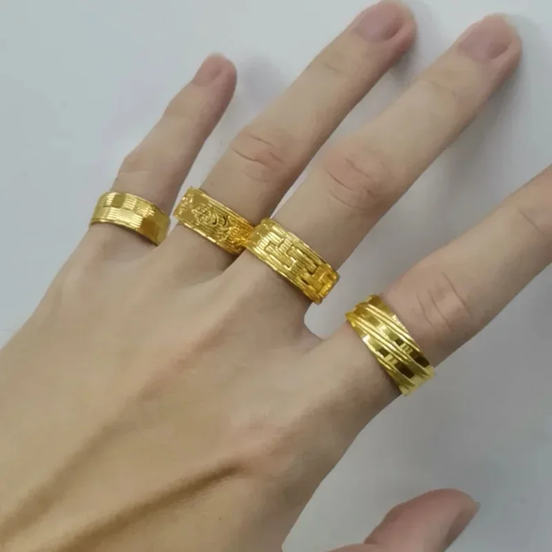 Cincin lapis murni untuk pria dan wanita, kualitas tinggi versi Korea sederhana emas kuning 999 24k mobil buram seni bunga