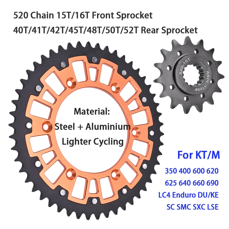 520 15T/16T Front 40T/41T/42T/45T/48T/50T/52T Rear Sprocket For KT/M 350 400 600 620 625 640 660 690 LC4 Enduro DU/KE SC SMC SXC