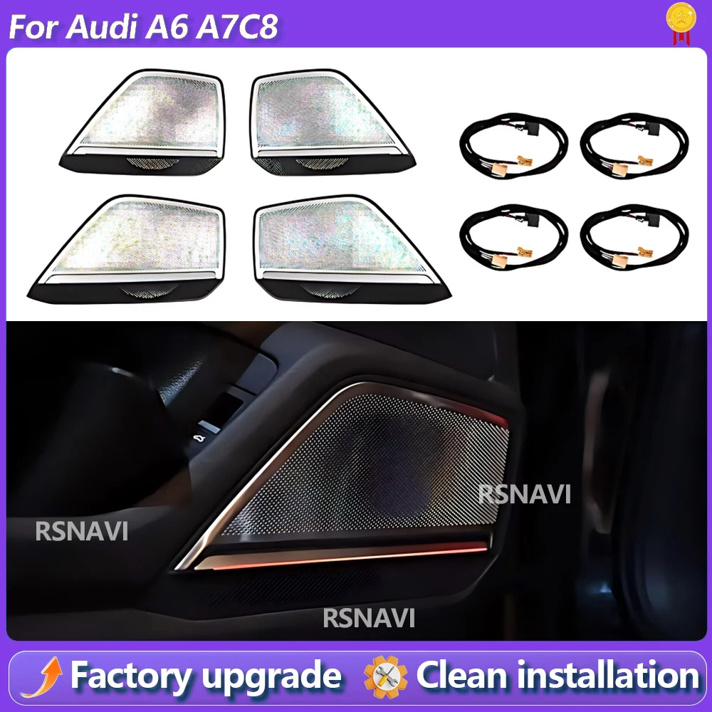 

30 Color LED Metal Speaker Cover for A6 A7 C8 2019-2023 Car Door Horn Trim Panel BO Type Decorative Lamp Interior Ambient Lights