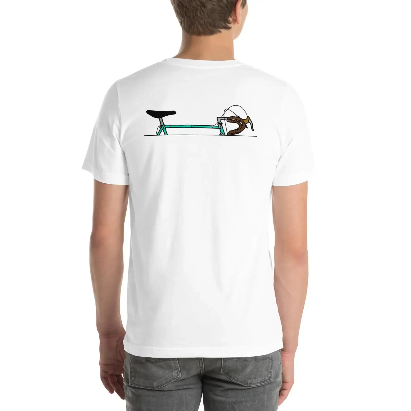 Celeste Vintage Fahrrad-Oberteil im Retro-Kunststil, Fahrrad-Design, Rückseite im Vintage-Look, vielseitiges Oberteil für den Alltag, Unisex