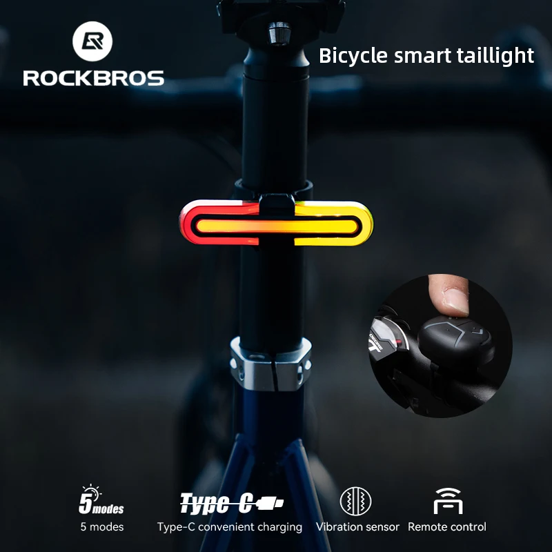 

ROCKBROS Turn Signals Bicycle Led Light Smart Rear Flashlight for Bike Usb Rechargeable Lamp Brake Sensor IPX6 Bike Accessories