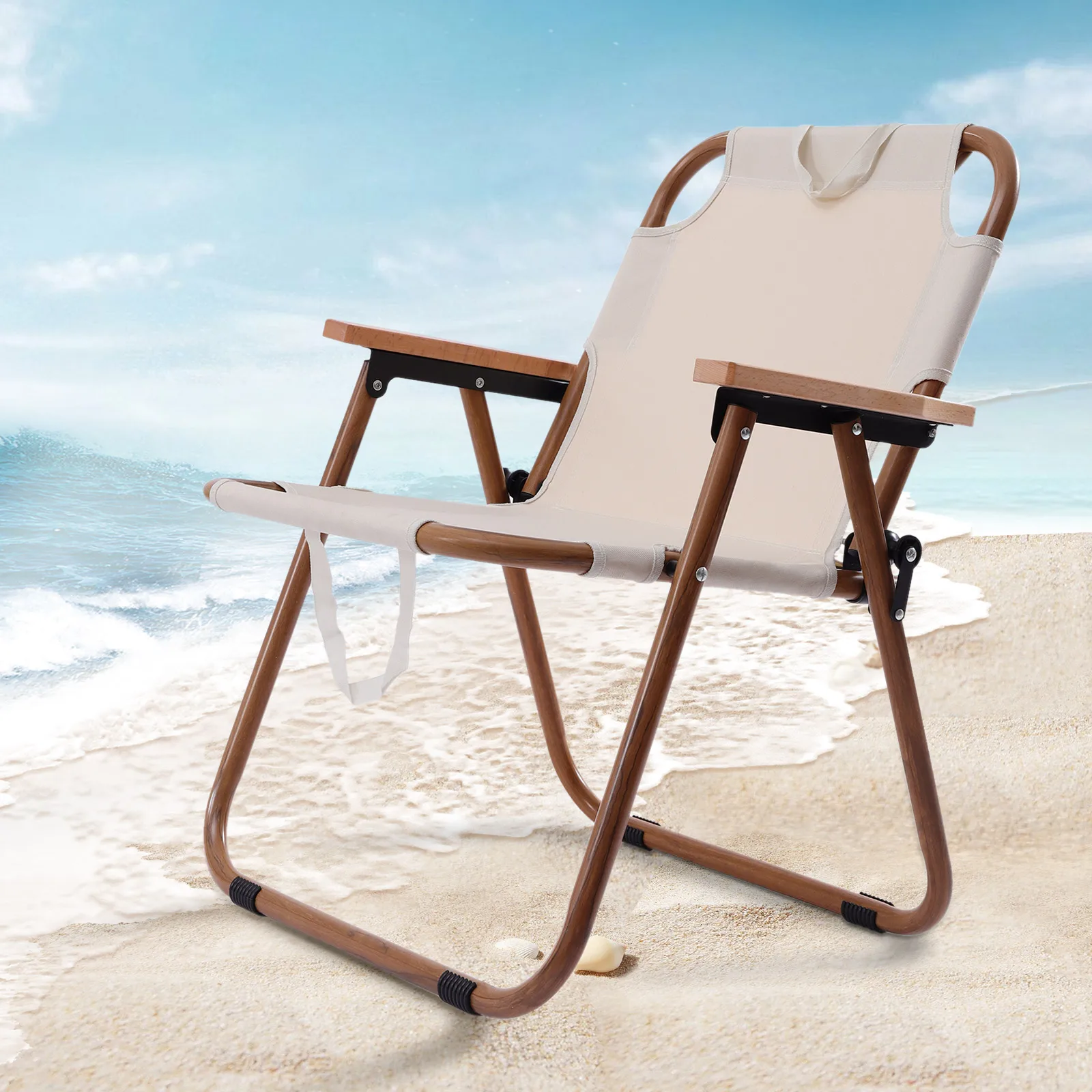 

Portable Folding Camping Chair Beach Travel Hiking Anti-slip Picnic Table Seat Outdoor Wood Grain Aluminum