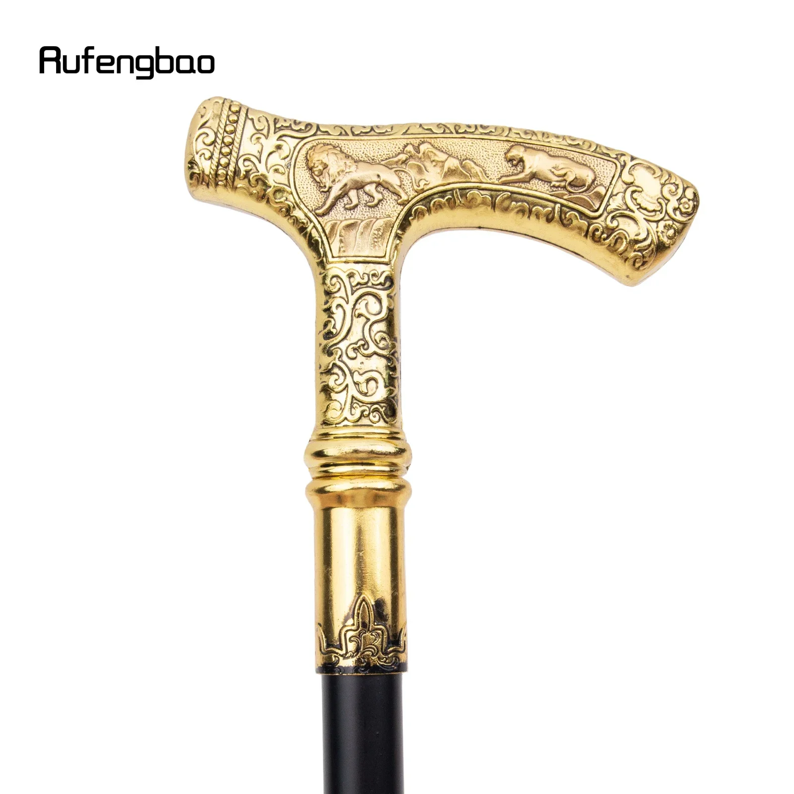 Golden Lion Luxury Pattern Walking Stick Party Fashion Elegant Walking Stick Decorative Cospaly Cane Knob Crosier 89cm