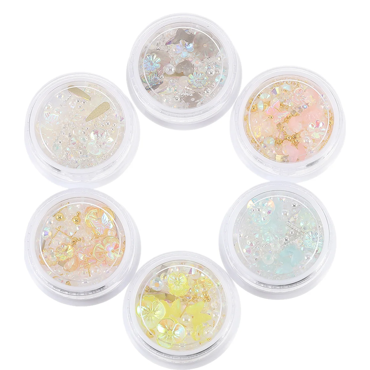 6 pezzi decorazioni per nail art forme miste paillettes glitterate colorate strass per unghie finte naturali design per manicure elegante
