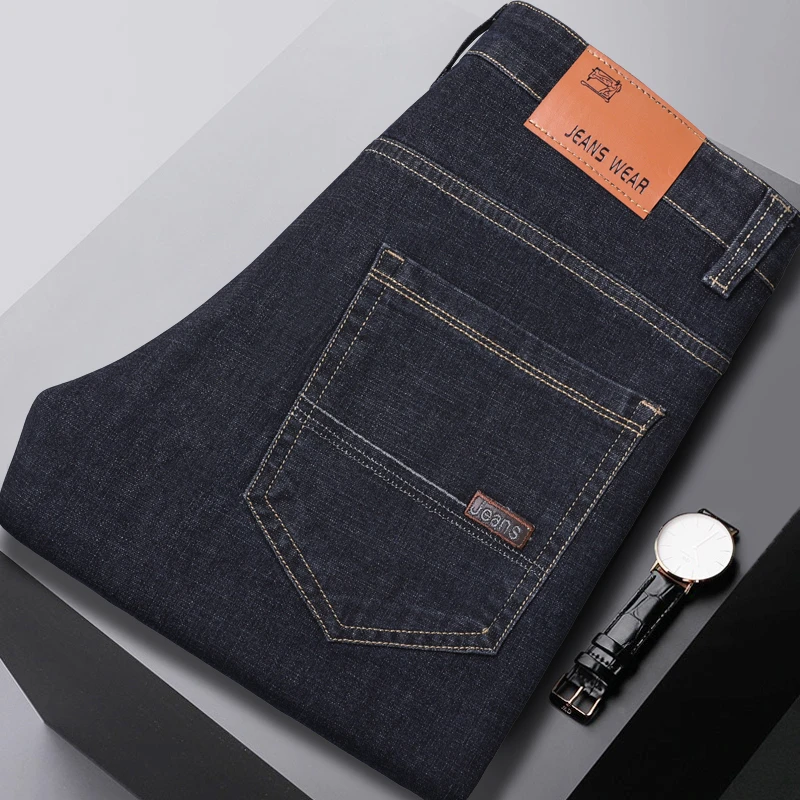 

High QualityMen's Denim Jeans Black Blue Business Brand Elastic Straight Classic Daily Pants OL Daily Trousers Dropship