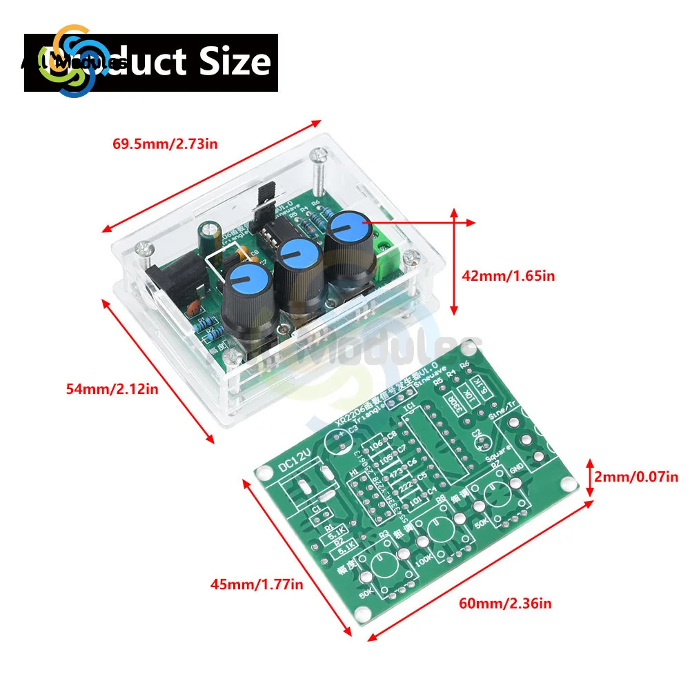 

XR2206 Function Signal Generator DIY Kit 1Hz-1MHz Adjustable Sine Triangle Square Wave Output DC 9-12V for Electronics Lab Schoo