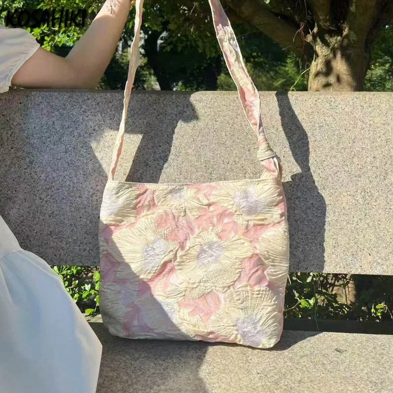 

All Match Sweet Floral Print Shoulder Bags Casual Fashion Fairy Women Crossbody Bag Y2k Aesthetic Chic Girls Pleated Handbags