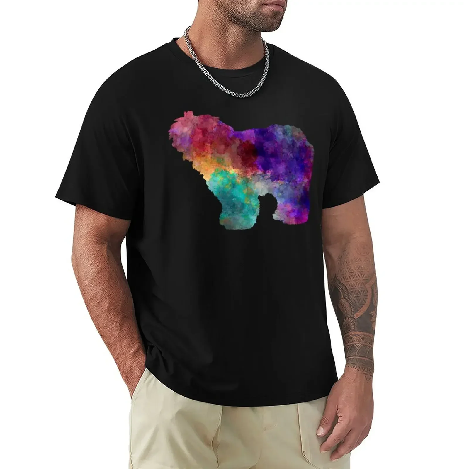 Ropa hippie de gran tamaño para hombre, Camiseta de algodón con estampado de perro oveja antiguo en inglés, camiseta de acuarela, ropa de anime vintage de manga