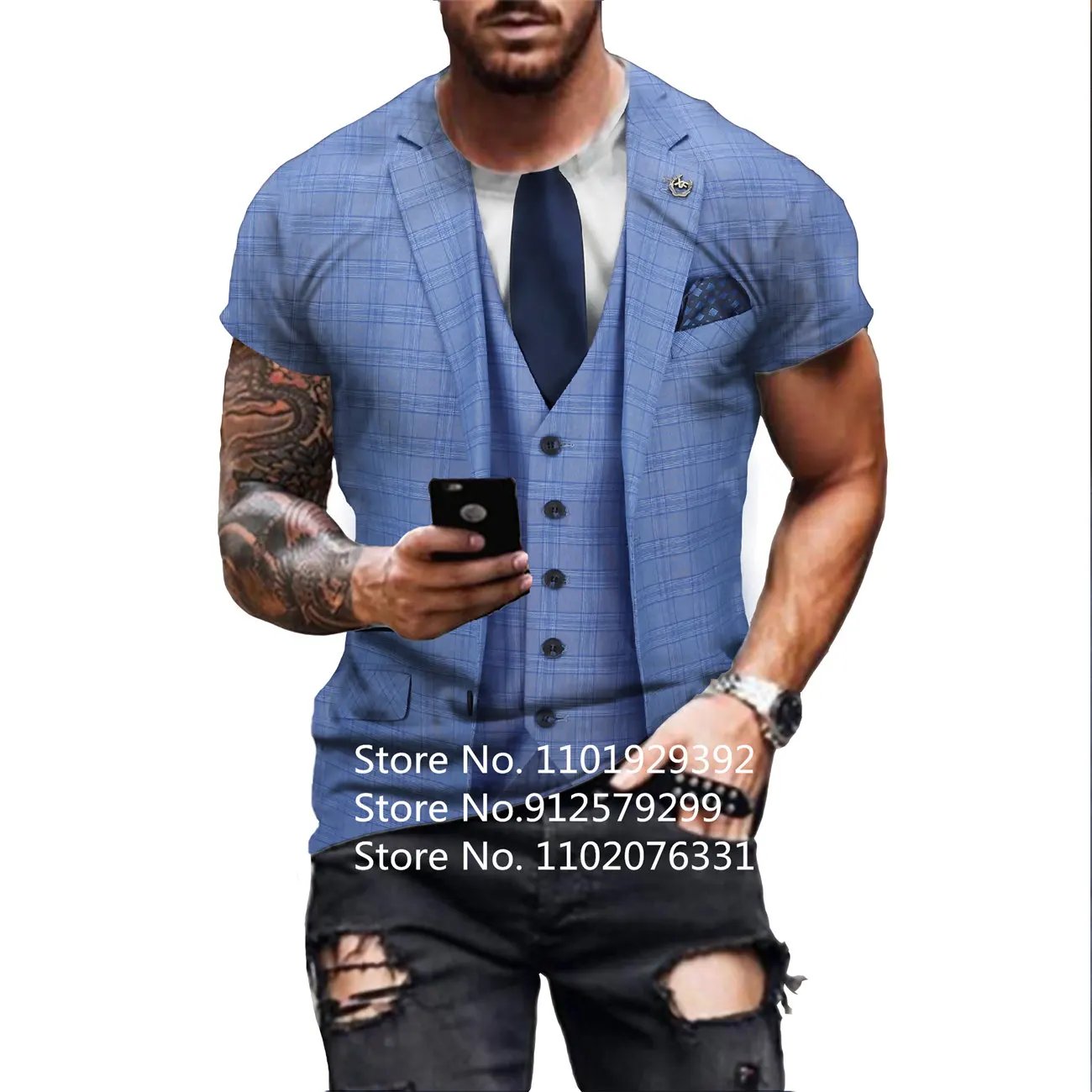 Fashion Business Style Fake Two Piece 3D T-Shirt Funny Printed Men\'s Tops Tees Tuxedo Bow Tie Funny Cosplay Fake Suit Tshirt