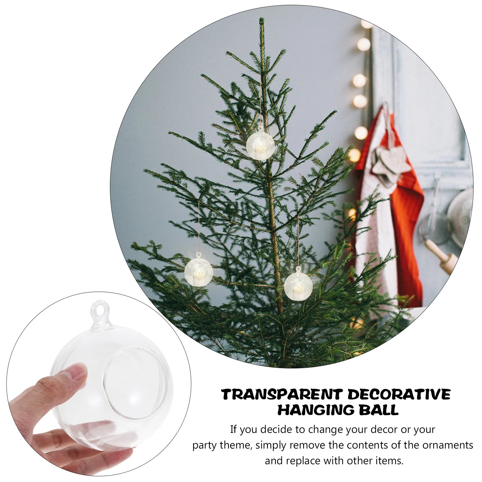 

8pcs Electronic Faux Flowers Clear Fillable Plastic Ornament Balls For Christmas Decor Craft Diy Party Decoration Home