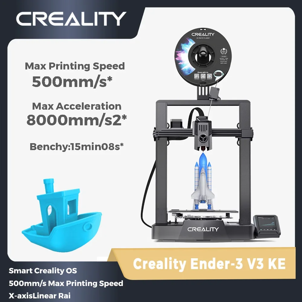 Creality 3D 프린터 Ender-3 V3 KE: 고속 인쇄, 스마트 Creality OS, X축 선형 레일, 이중 팬, 스마트 Ul 60W, 최대 500 mm/s 속도