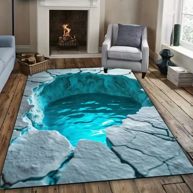 Hard Wearing Easy Clean aug 2D Optical Illusion Galaxy Crack Stone Floor Carpet for Living Room Bedroom Home Decor USA Halloween