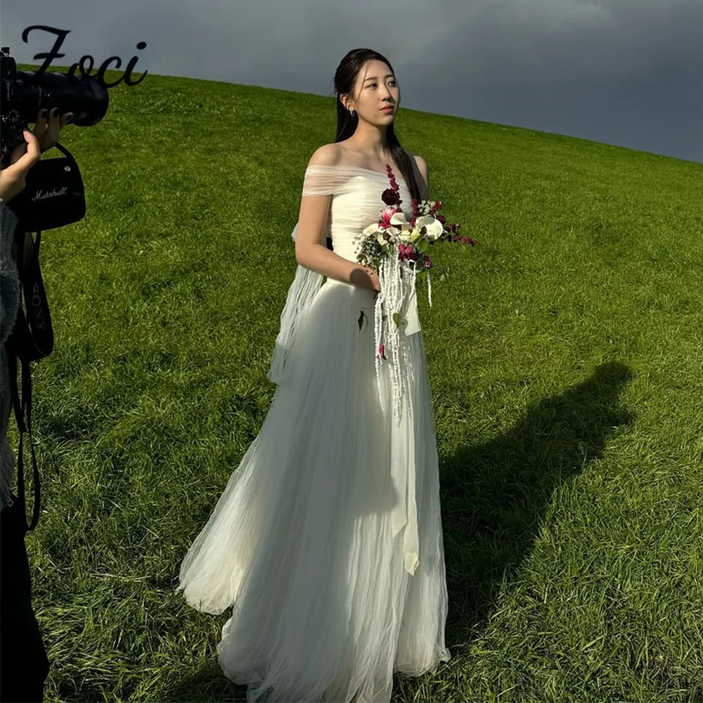 Zoci Elegant Strapless Korea Wedding Dresses Customized Photos Shoot Soft Tulle Dress Simple Corset Backless Long Bridal Gown