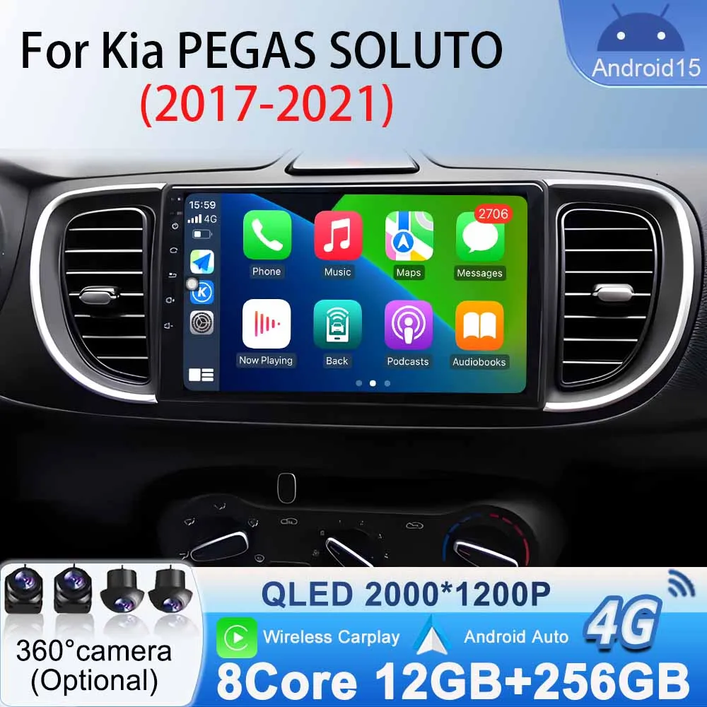 Autoradio Radio de coche para Kia Pegas Soluto 2017 - 2021 vídeo Multimedia RDS WIFI navegación GPS estéreo Carplay Auto 2Din Bluetooth